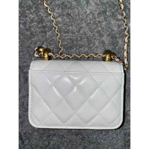 Chanel 21A White Mini Flap Coin Purse With Chain Handle Shoulder Crossbody Bag - Picture 9 of 12